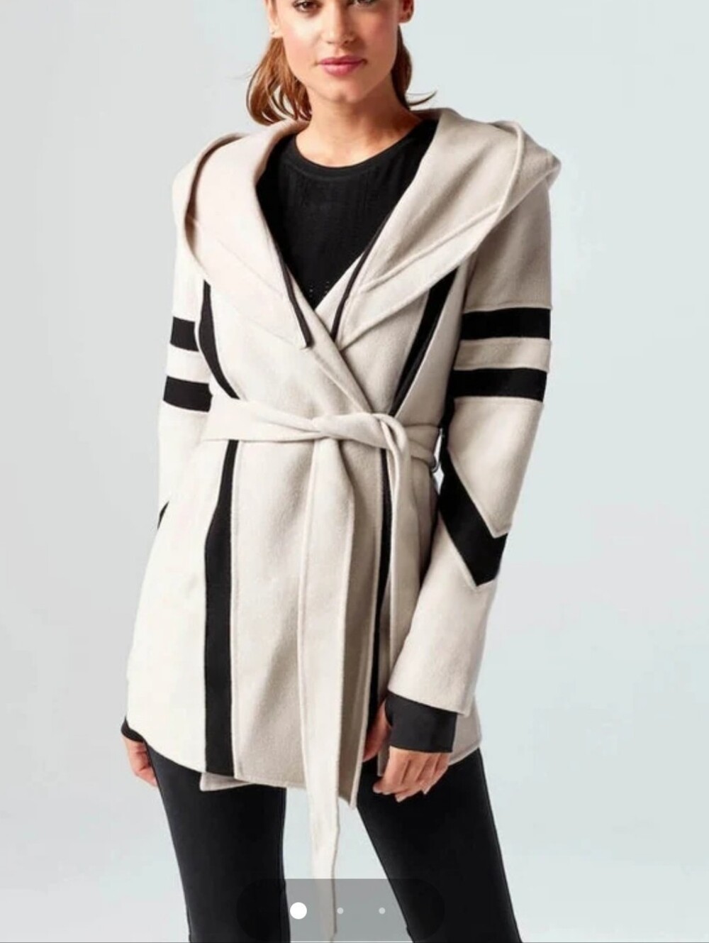 Blanc Noir Handmade Grey Black Hooded Belted Wool Wrap Traveller Jacket Coat XS